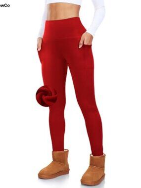 Fleece Lined Leggings with Pockets Thermal Warm Winter Yoga Pants